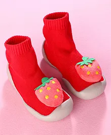 Hoppipola Strawberry Detailing Sock Shoes - Red