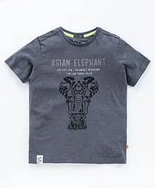 Indian Terrain Half Sleeves Tee Elephant Print - Grey