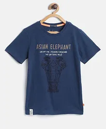Indian Terrain Half Sleeves Tee Elephant Print - Navy Blue