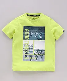 Indian Terrain Half Sleeves T-Shirt Text Print - Light Green