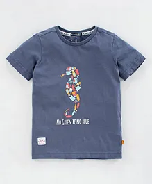 Indian Terrain Half Sleeves Tee Sea Horse Print - Blue