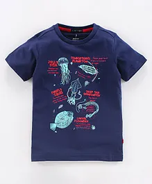 Indian Terrain Half Sleeves T-Shirt Marine Life Print - Ink Blue