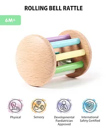 Intellibaby Wooden Rolling Bell Rattle - Multicolor
