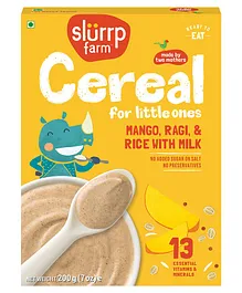 Slurrp Farm Cereal Ragi Rice and Mango with Milk Instant Healthy Food NO Sugar NO Salt Made with Natural Grains and Dates Powder -200 g