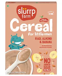 Slurrp Farm No Sugar No Salt Ragi Almond and Banana Cereal 100% Sprouted Ragi Healthy Cereal  No Milk No Preservatives- 200 gm