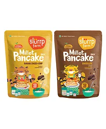 Slurrp Farm Instant Breakfast Millet Pancake Mix Banana Choco-Chip Supergrains And Chocolate Natural And Healthy Food 100% Vegetarian Eggless Healthy Breakfast for Kids & Adults Pack of 2 - 150 gm each