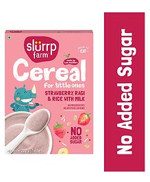 Slurrp Farm Mildly Sweetened with Date Powder, No Added Sugar Instant Cereal | Ragi, Rice and Strawberry with Milk | No Preservatives & No Salt | Made with Multigrain Millets, 200g