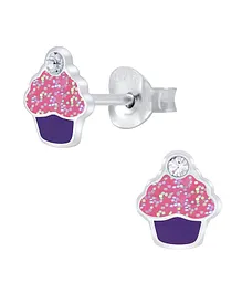 Aww So Cute Cupcake Design 925 - 92.5 Sterling Silver Stud Earrings - Pink