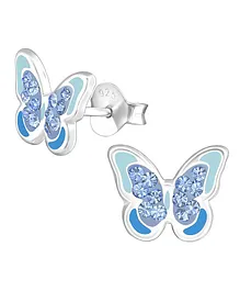 Aww So Cute Butterfly Design 925 - 92.5 Sterling Silver Stud Earrings - Blue