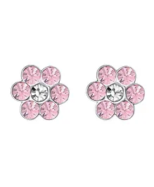 Aww So Cute Flower Design 92.5 Sterling Silver Stud Earrings - Pink