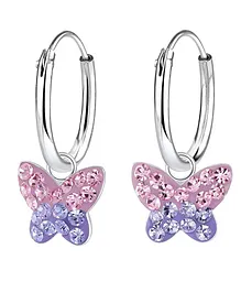 Aww So Cute Butterfly Design 92.5 Sterling Silver Hoop Earrings - Purple 