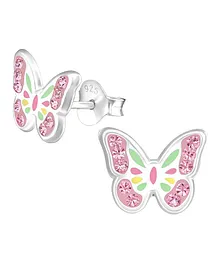 Aww So Cute Butterfly Design 92.5 Sterling Silver Stud Earrings - Pink