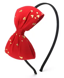 TMW Kids Golden Foil Heart Printed Big Bow Detail Hair Band - Red