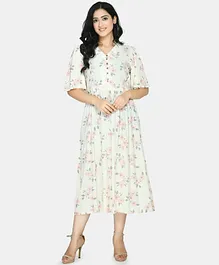 Aaruvi Ruchi Verma Half Sleeves Floral Print Maternity Dress - Off White