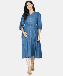 Aaruvi Ruchi Verma Three Fourth Sleeves Solid Colour Maternity Dress - Blue