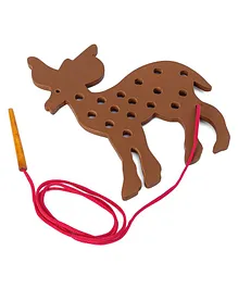 Alpaks Wooden Reindeer Shaped Lacing Toy - Brown