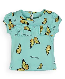 Little Carrot Butterfly Printed Short Sleeves Top - Turquoise