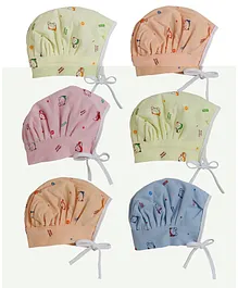 Little Angels Pack of 6 Teddy Printed Baby Caps - Multi Color
