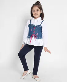 Nauti Nati Full Sleeves Solid Colour Top With Corset - White & Blue