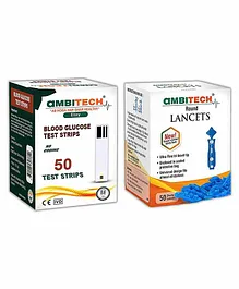 AmbiTech Elizy Blood Glucose 50 Test Strips with 50 Round Lancets - Multicolor