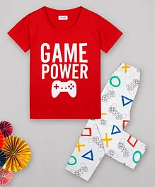 Sheer Love Game Power Print Half Sleeves Night Suit - Red