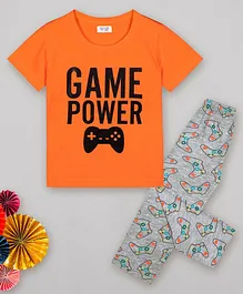 Sheer Love Game Power Print Half Sleeves Night Suit - Orange
