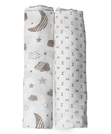 Tiny Giggles Cotton Muslin Swaddle Wrapper Pack of 2 - White