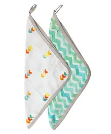 Tiny Giggles Square Shaped Wash Cloth - White Green