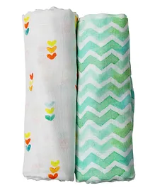 Tiny Giggles 100% Organic Muslin Swaddle Wrapper Chevron Print Pack of 2 - Multicolor