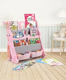 4 Shelf Multipurpose Rabbit Shape Book Shelf With Storage Drawer - Pink