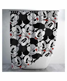 Sassoon Waterproof Mickey Print Bathroom Curtain With 12 Hooks - Multicolor