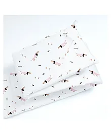 The White Cradle Cot Bumper Poodle Print  - White Pink 