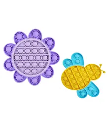 YAMAMA Pop Bubble Stress Relieving Silicone Flower and Honey Bee Pop It Fidget Toy Pack of 2 - Multicolor