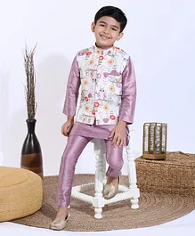 Ridokidz Full Sleeves Kurta With Owl Print Jacket & Salwar - Purple