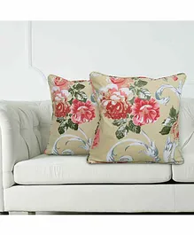 Swayam 160 TC Pure Cotton Cushion Cover Floral Print - Beige Pink