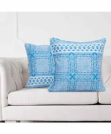 Swayam Printed 240 TC Pure Cotton Cushion Covers Pack of 2 - Blue White