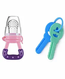 Enorme Baby Silicone Feeding Fruit Food Nibbler with Teether Keys - Pink