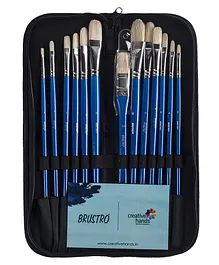 Brustro Artists White Bristle Hair Brushes Pack of 13  - Blue 
