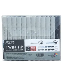 Brustro Twin Tip Alcohol Based Marker Pack of 12 - Cool & Warm Grey 