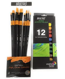Brustro Artists Acrylic Colour With 10 Brushes - 12 ml each