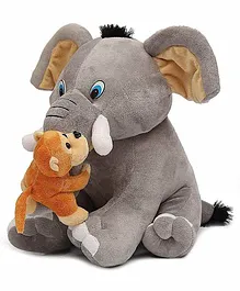 MummaSmile Elephant with Monkey Stuffed Soft Toy Grey - Height 30 cm