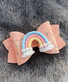 All Cute Things Rainbow Charm Bow Hair Clip - Peach