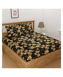 Florida Cotton Double Size Bedsheet With 2 Pillow Covers - Black