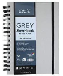 Brustro Wiro Bound Sketchbook 120 GSM A5 Size Grey - 120 Pages