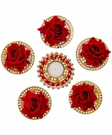Divyakosh Decorative Diwali Diya Rose Combo Pack Of 6 - Red