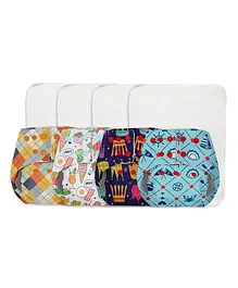 BASIC EASY Reusable Cloth Diapers With Inserts Food Print Pack of 4  - Multicolor