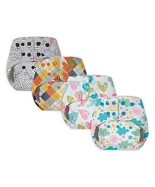 BASIC EASY Reusable Cloth Diapers Floral Print Pack of 4 - Multicolor