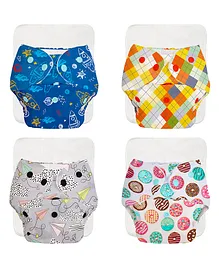 BASIC EASY Reusable Cloth Diapers With Inserts Star Print Pack of 4 - Multicolor