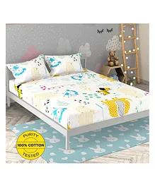 Soul Fiber 100% Cotton Double Bedsheet with 2 Pillow Covers Animal Print - Yellow