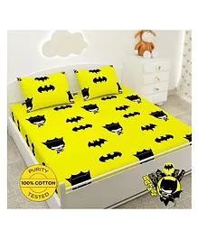 Soul Fiber 100% Cotton Double Bedsheet with 2 Pillow Covers Superhero Print - Yellow